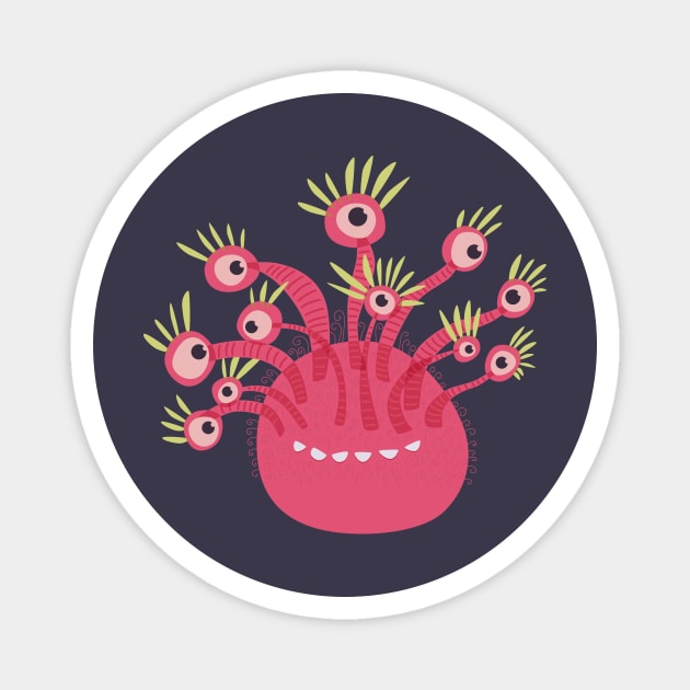 Funny Pink Cute Monster With Eleven Eyes Magnet by Boriana Giormova